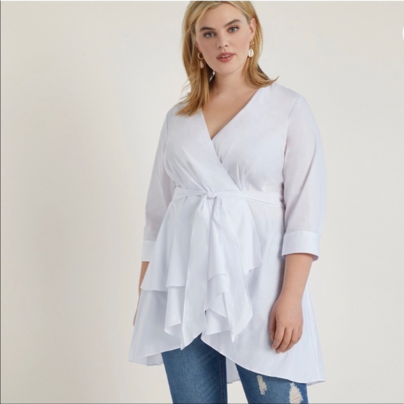 Eloquii Tops - Eloquii Drama Peplum Top Tunic White Size 22